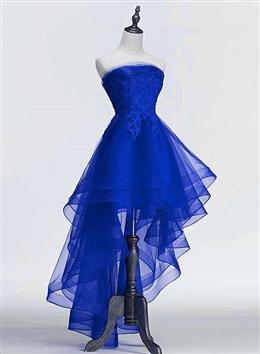 Picture of Royal Blue Tulle with Lace Applique High Low Party Dresses, Blue Homecoming Dresses